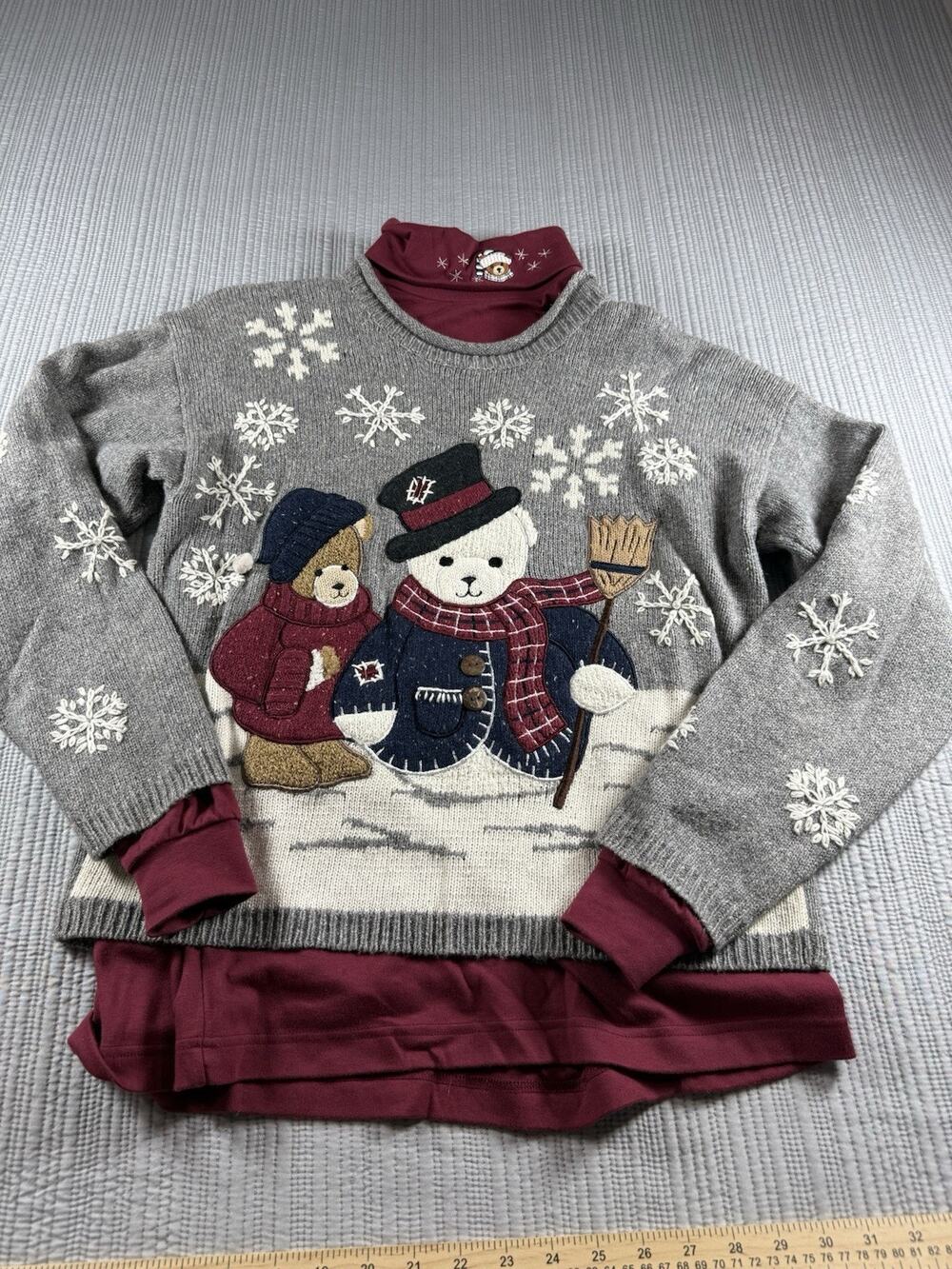 Vintage PBJ Knit Sweater Women’s M Winter Snowman Snowflakes Grandmacore